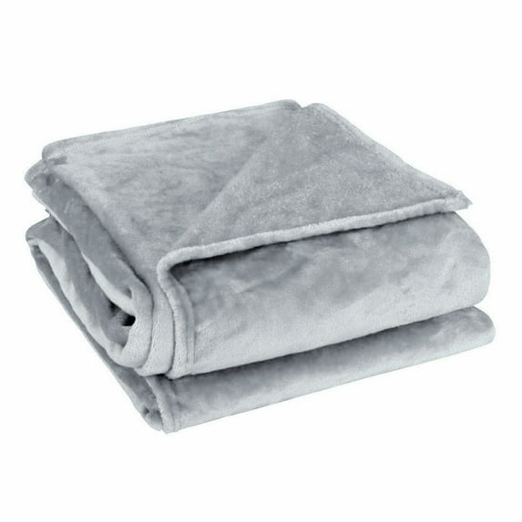 Unique Bargains Fuzzy Plush Flannel Fleece Throw Blanket Light Gray 59" x 78"