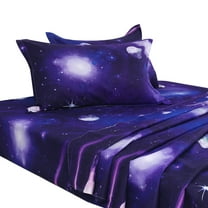 Unique Bargains Galaxy Print Bed Sheets Pillow Cases Bedding Set, Purple, Full