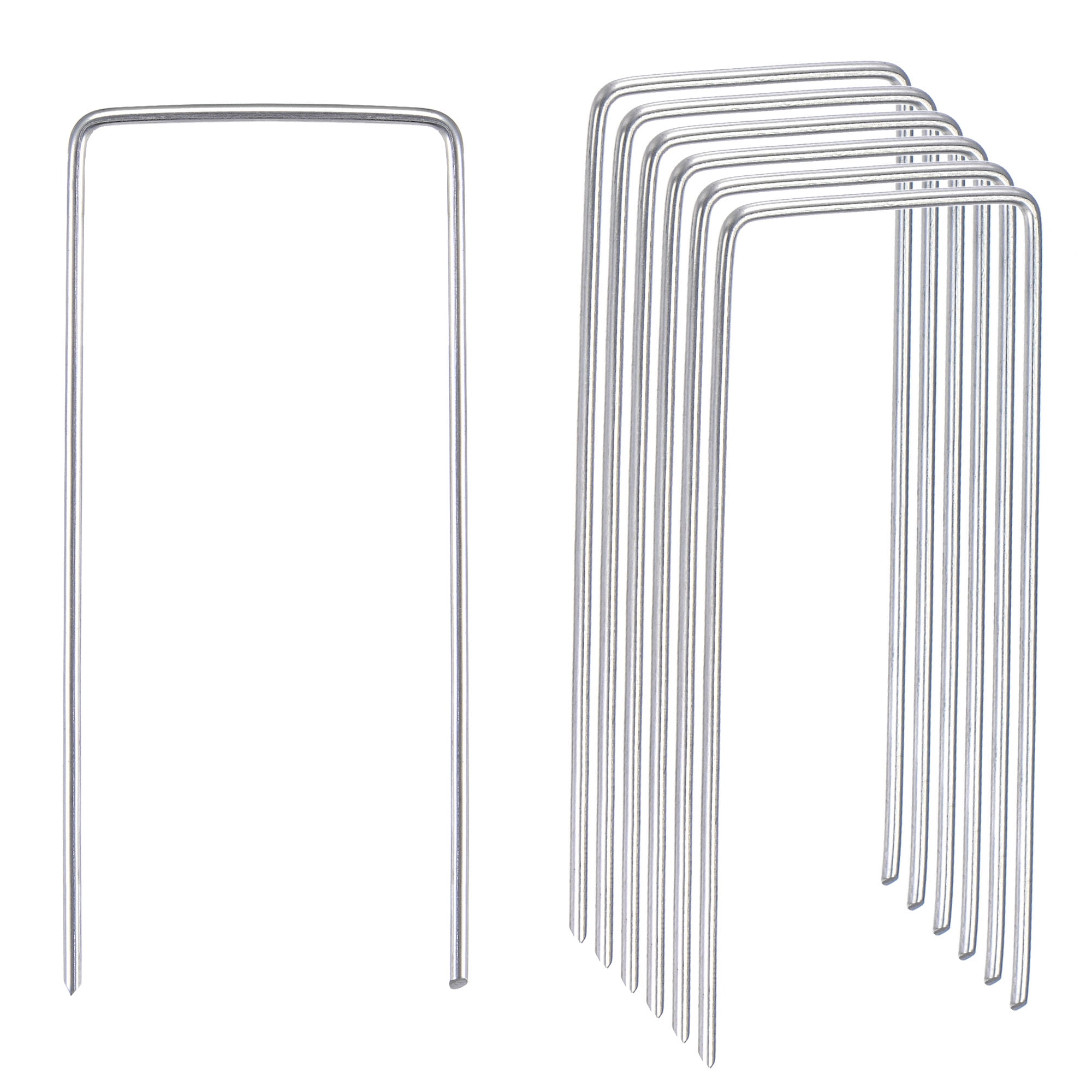 Unique Bargains Galvanized Rustproof Lawn Landscape Fabric Staples Garden Stakes, Silver (10 Pack)