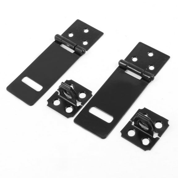 Unique Bargains Gate Door Closing Black Metal Rectangle Hasp Staple 3.7" Long 2 Set