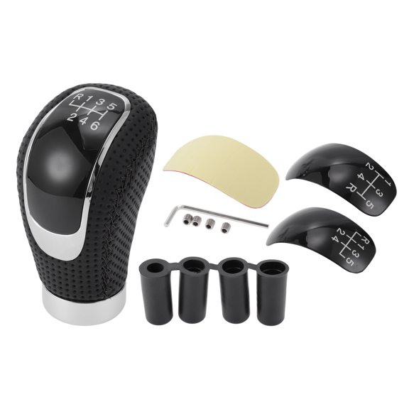 Unique Bargains Gear Shift Knob PU Leather for 6 Speed Manual Vehicle with 4 Adapter Black 1 Set