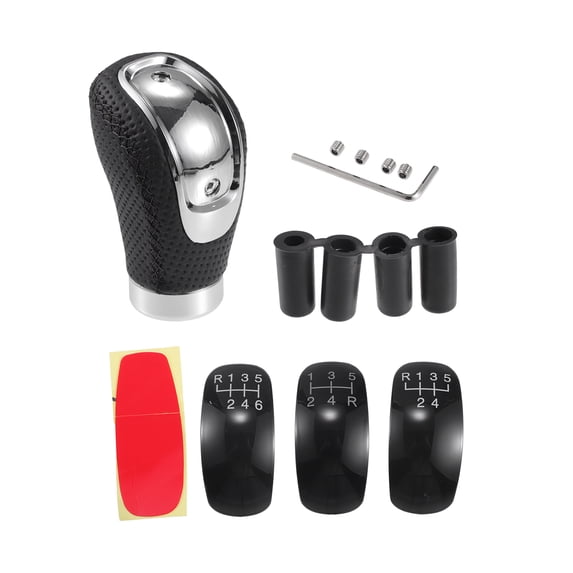 Unique Bargains Gear Shift Knob Punched Faux Leather Car for 5 6 Speed Manual Vehicle with 4 Adapter Black 1 Set