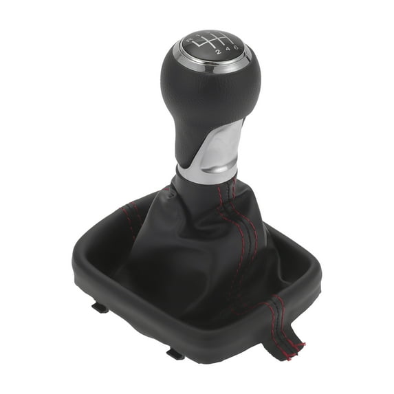 Unique Bargains Gear Shift Knob with Cover 6 Speed Manual Stick Shifter for Audi A3 8P Faux Leather Chrome Red Black