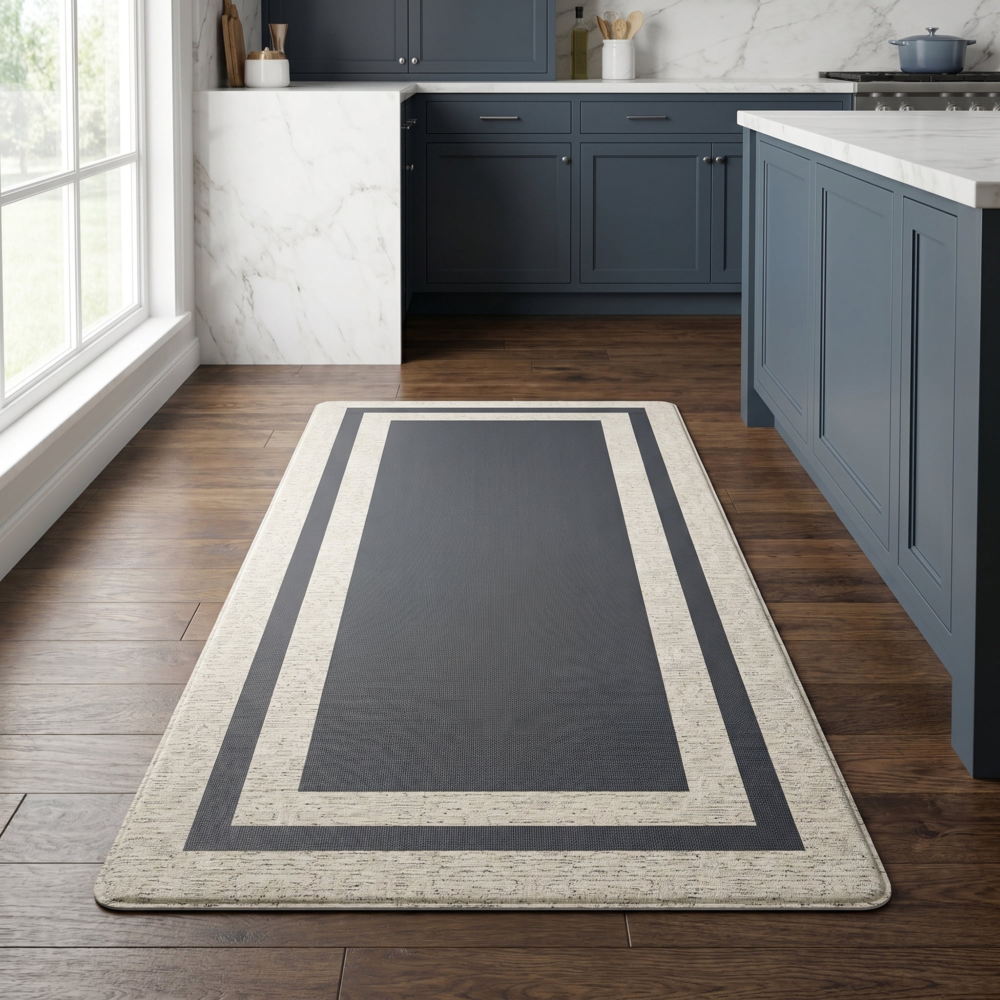 Unique Bargains Geometric Anti Oil Resistant Cushioned Floor Rug Black Style 47" x 17"