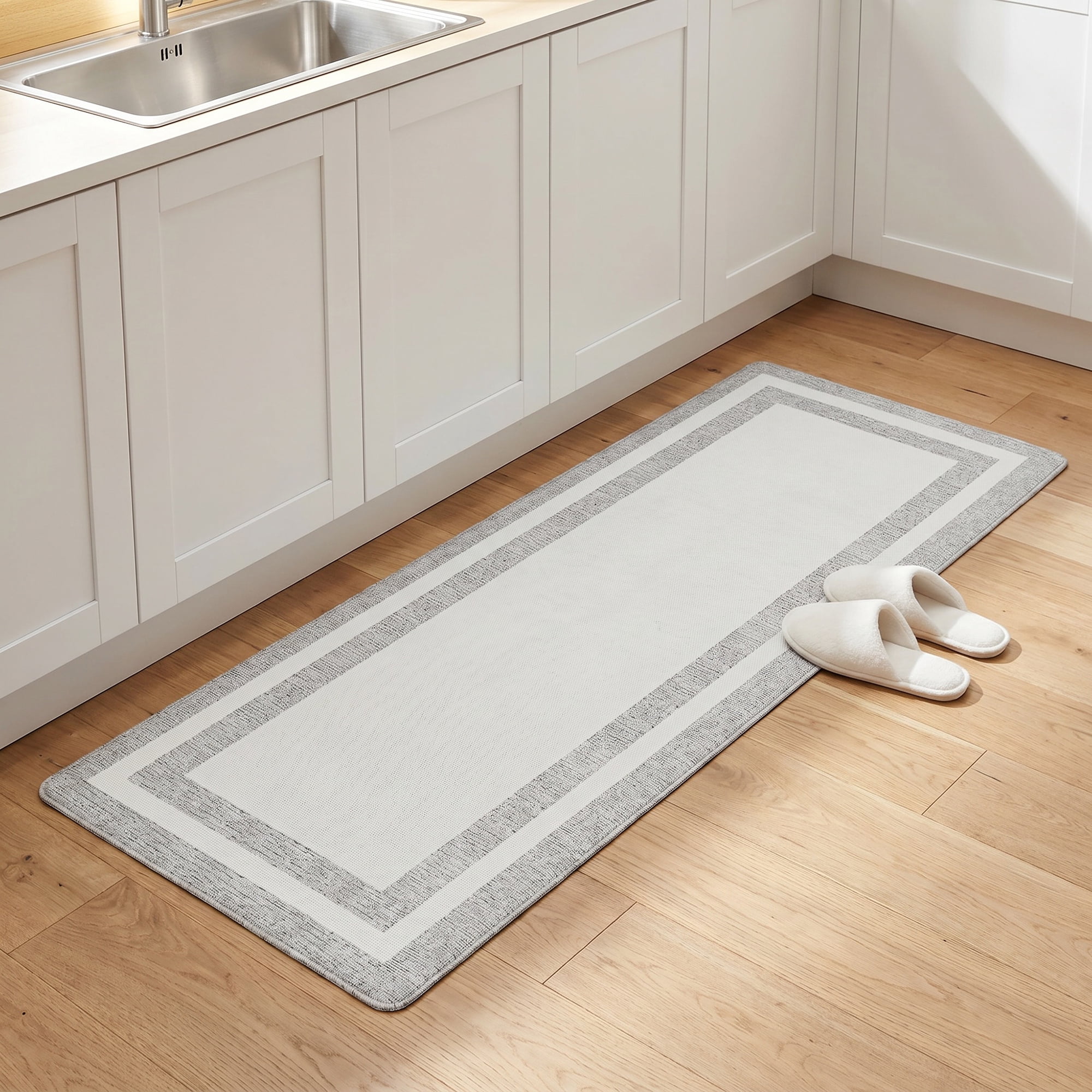 Unique Bargains Geometric Anti Oil Resistant Cushioned Floor Rug Light Grey 47" x 17"