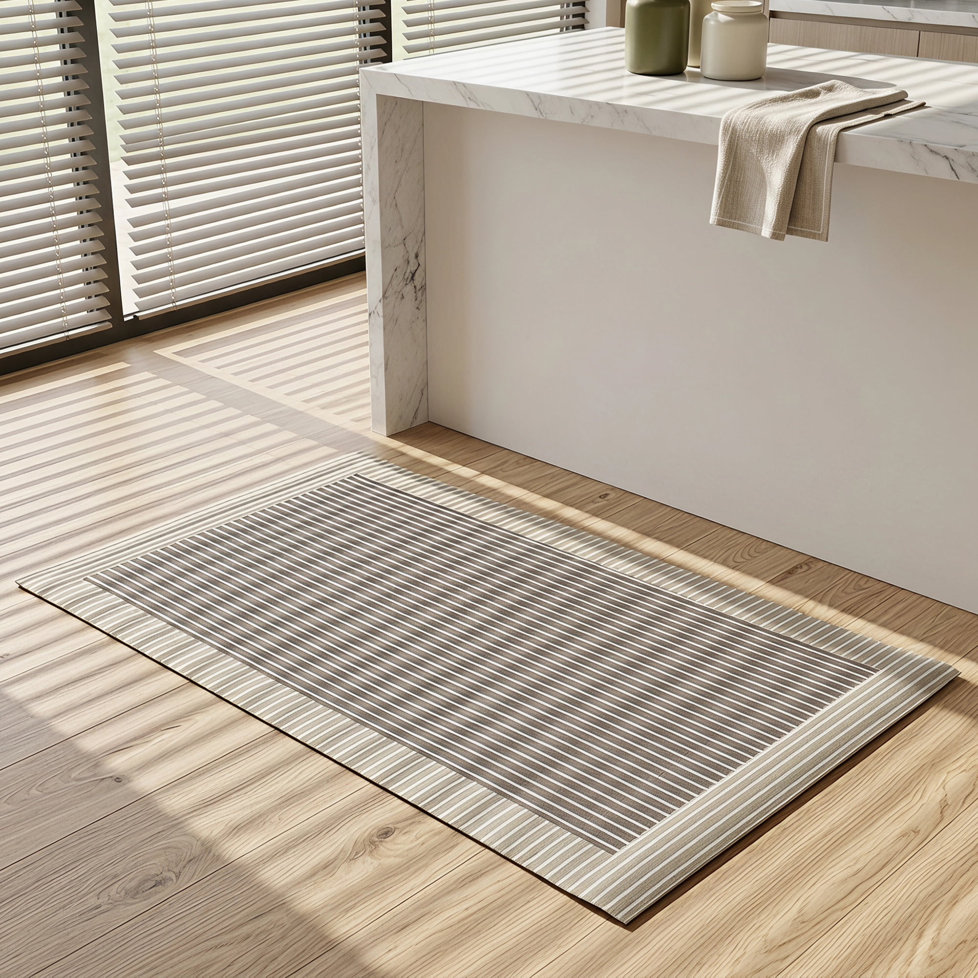 Unique Bargains Geometric Anti Waterproof Non Slip Rubber Mat Beige Stripe 30" x 18"