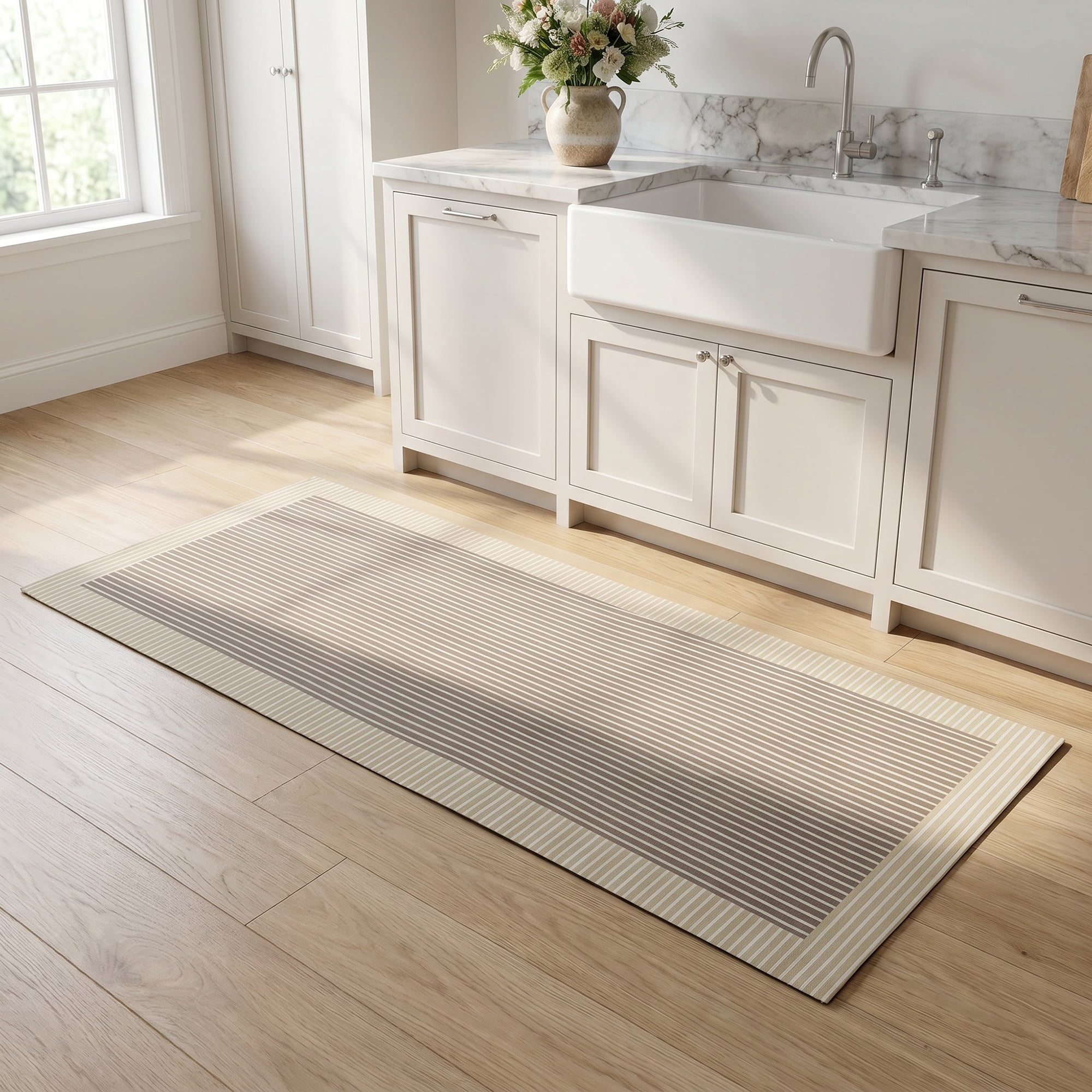 Unique Bargains Geometric Anti Waterproof Non Slip Rubber Mat Beige Stripe 47" x 18"