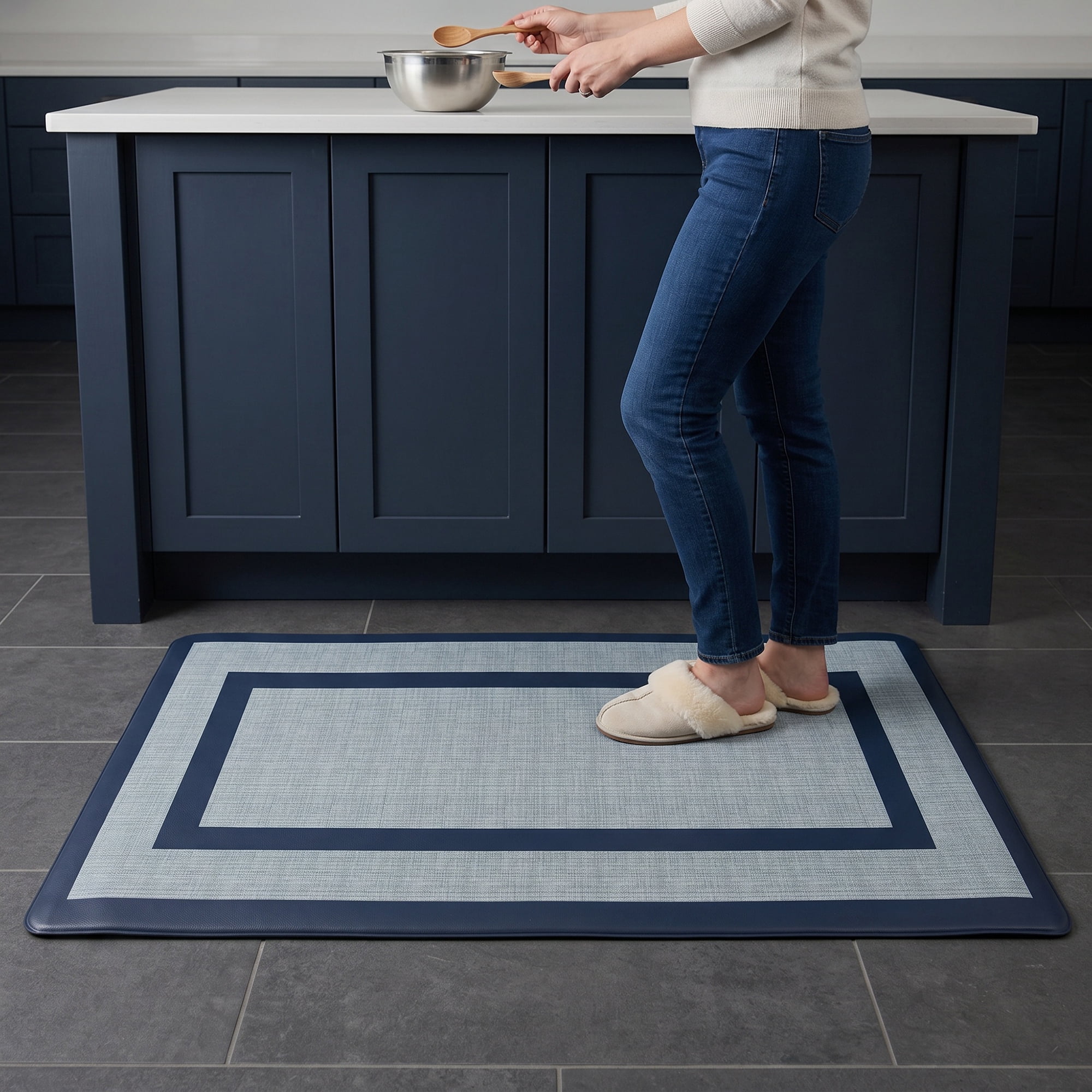 Unique Bargains Geometric Anti Waterproof Oil Resistant Non Slip Floor Rug Blue 30" x 18"