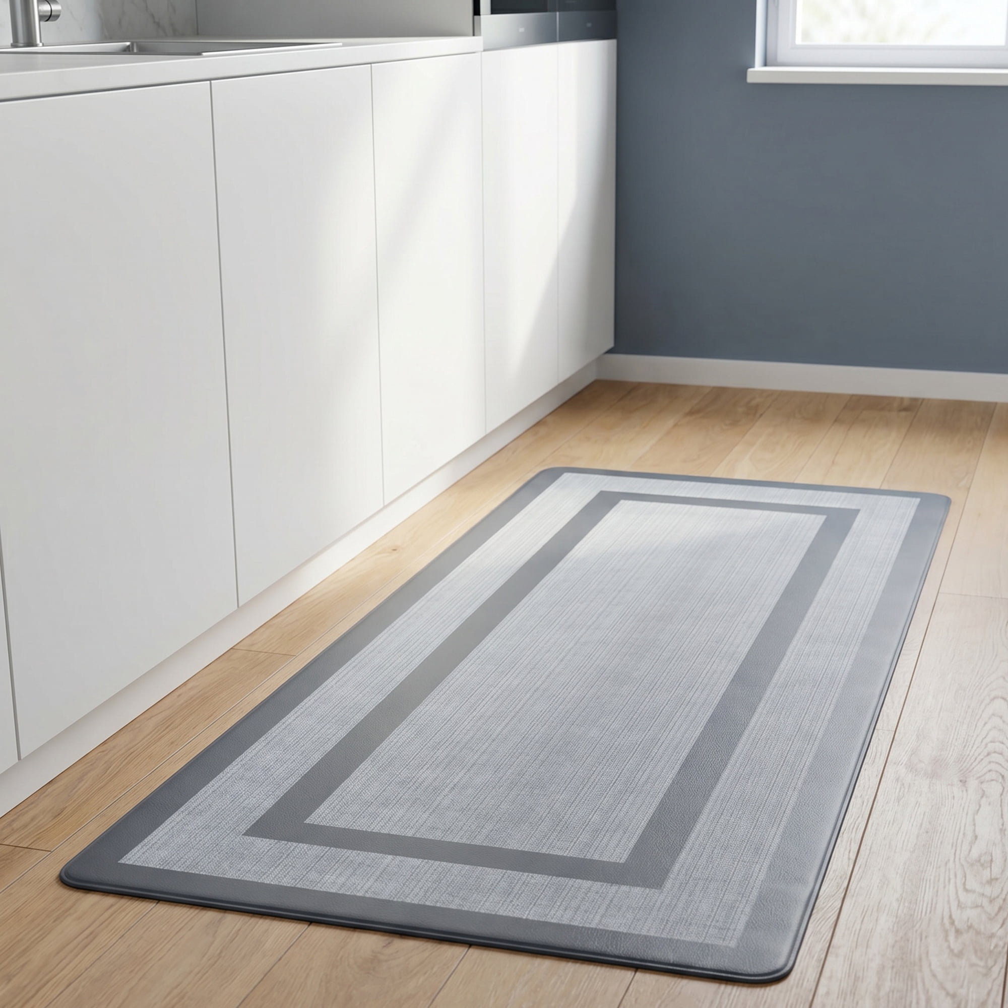 Unique Bargains Geometric Anti Waterproof Oil Resistant Non Slip Floor Rug Grey 30" x 18"