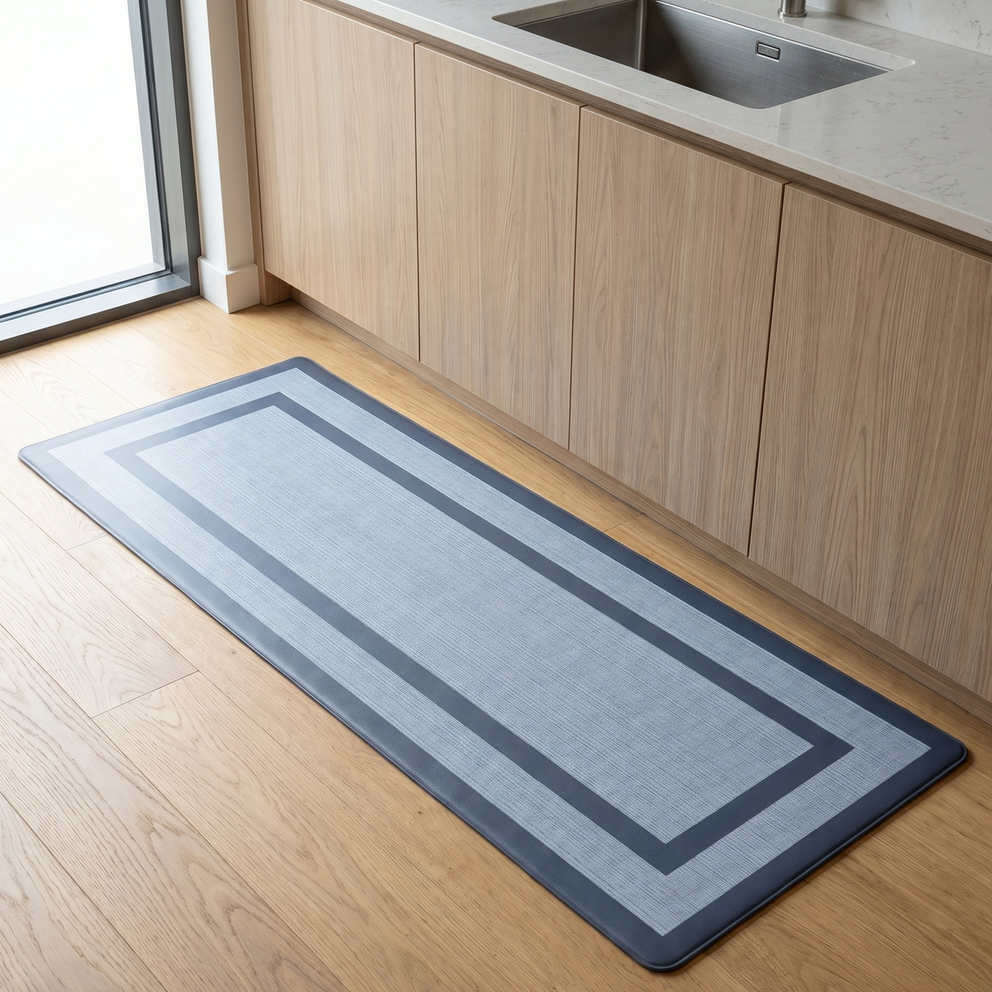 Unique Bargains Geometric Anti Waterproof Oil Resistant Non Slip Floor Rug Grey 47" x 18"