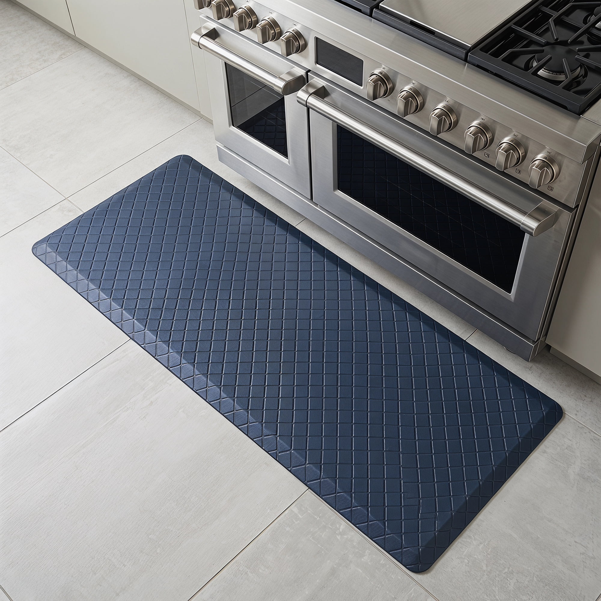Unique Bargains Geometric Anti-fatigue Oil-proof PVC Floor Pads Dark Blue 47" x 17"
