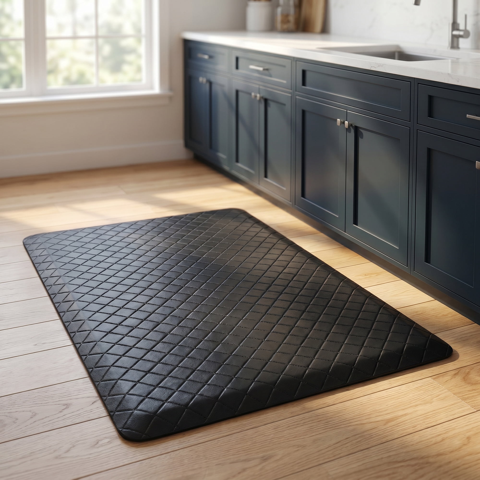Unique Bargains Geometric Anti-fatigue Waterproof Oil-proof Floor Pads Black 28" x 17"