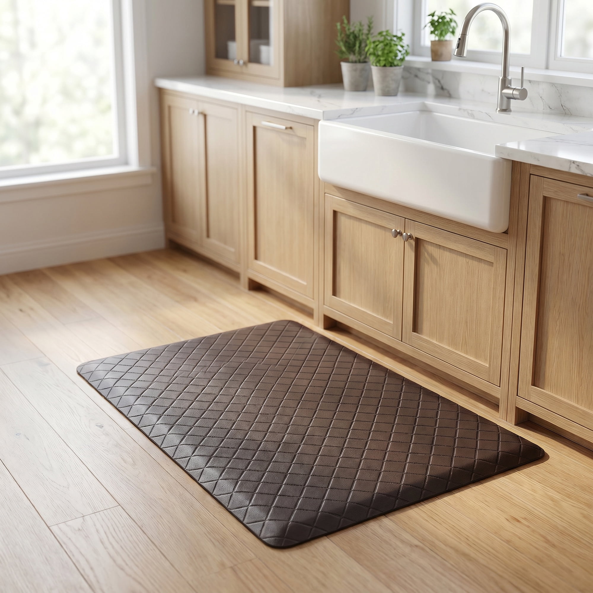 Unique Bargains Geometric Anti-fatigue Waterproof Oil-proof Floor Pads Brown 28" x 17"