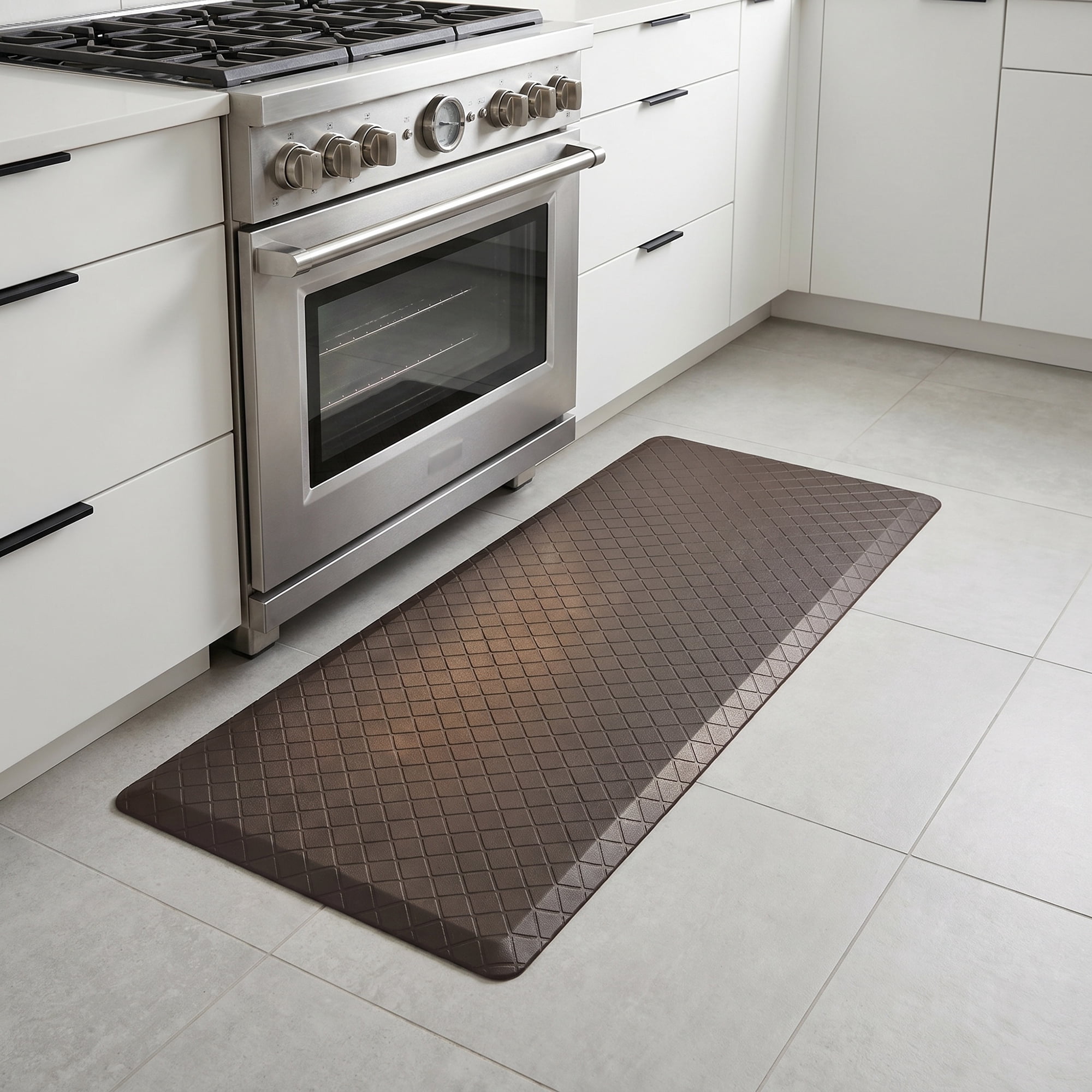 Unique Bargains Geometric Anti-fatigue Waterproof Oil-proof PVC Floor Pads Brown 47" x 17"