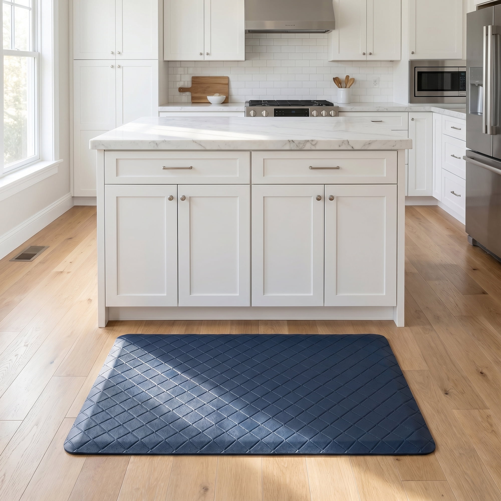 Unique Bargains Geometric Anti-fatigue Waterproof Oil-proof Pads Dark Blue 28" x 17"