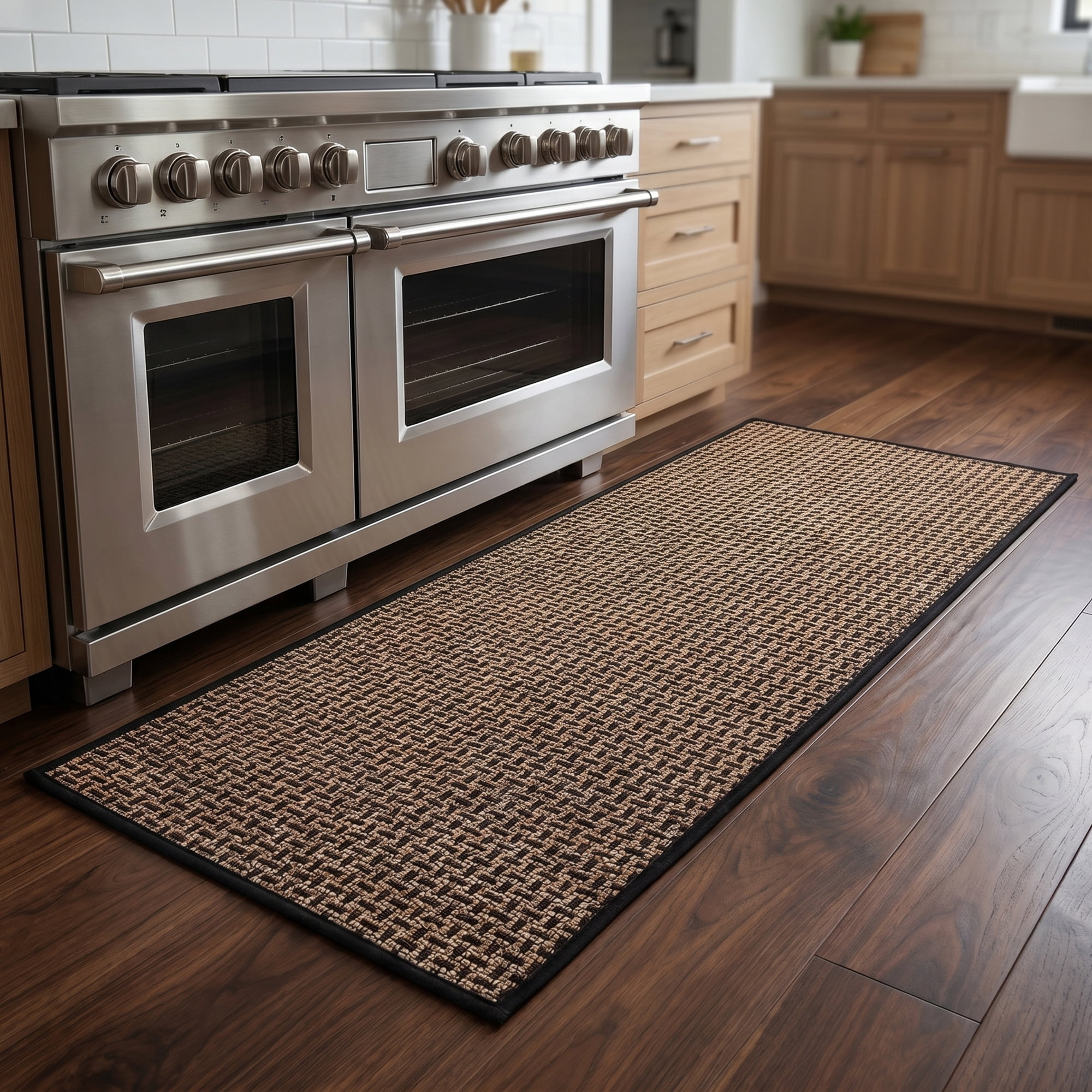 Unique Bargains Geometric Kitchen Absorbent Cotton Blend Runner Rug Black Coffee 47" x 18"