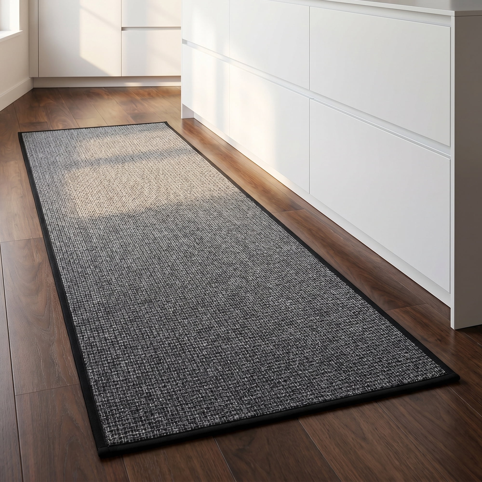 Unique Bargains Geometric Kitchen Absorbent Cotton Blend Runner Rug Black Grey 47" x 18"