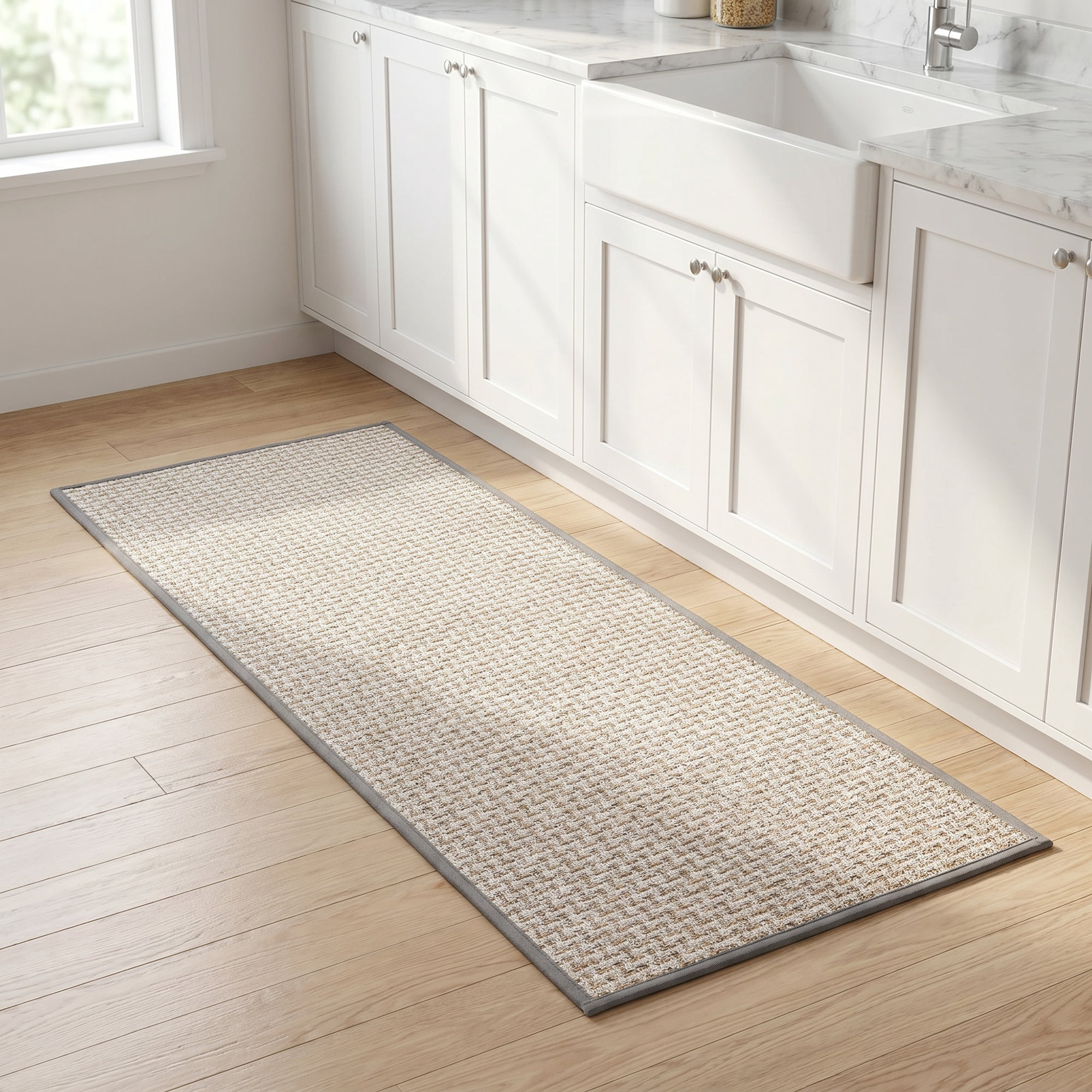Unique Bargains Geometric Kitchen Absorbent Cotton Blend Runner Rug Silver Gray 47" x 18"