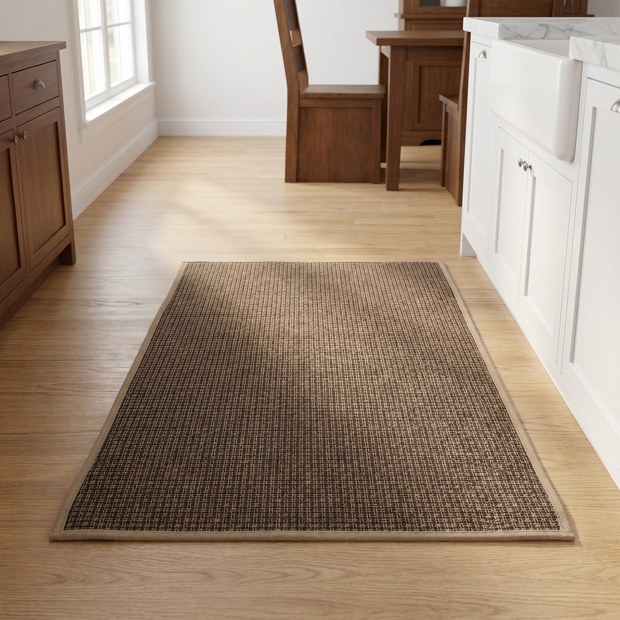 Unique Bargains Geometric Kitchen Rugs Absorbent Cotton Blend Runner Rug Brown 30" x 18"
