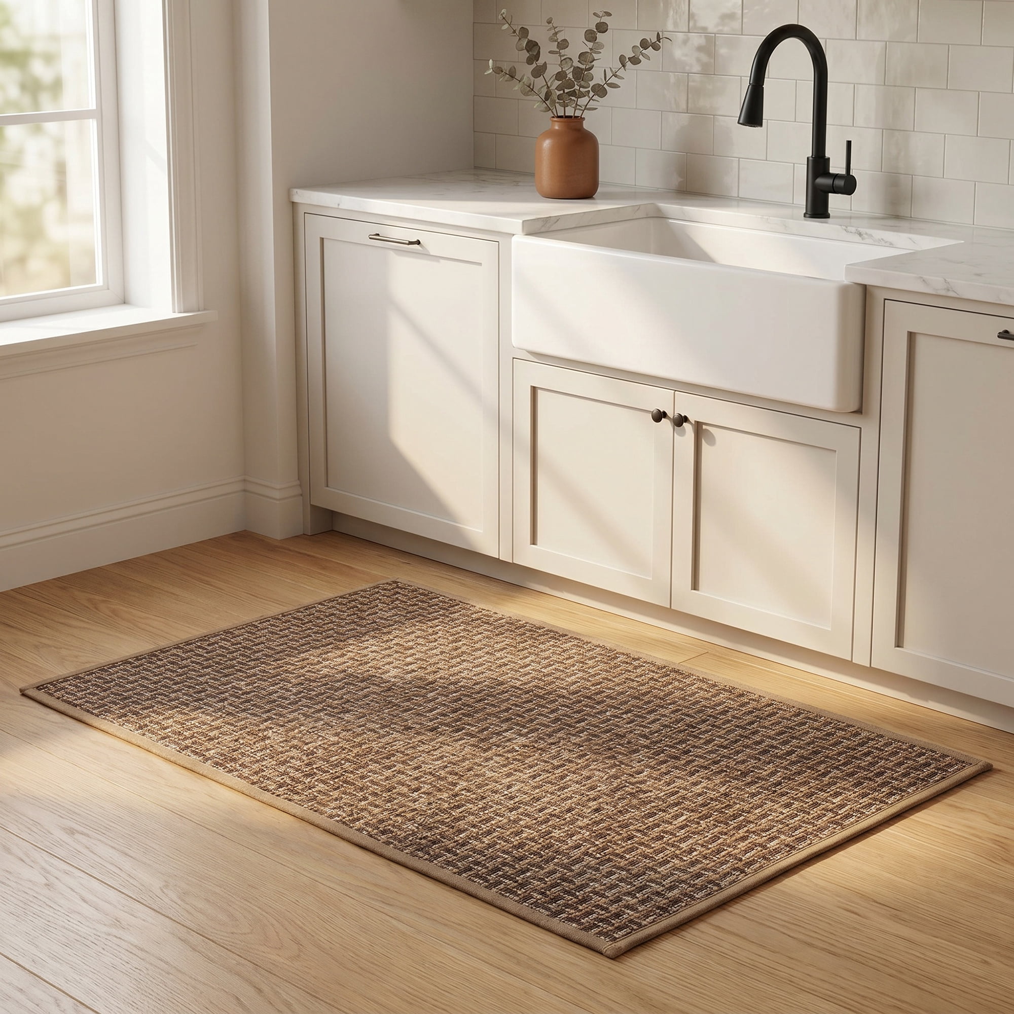 Unique Bargains Geometric Kitchen Rugs Absorbent Cotton Blend Runner Rug Khaki 30" x 18"