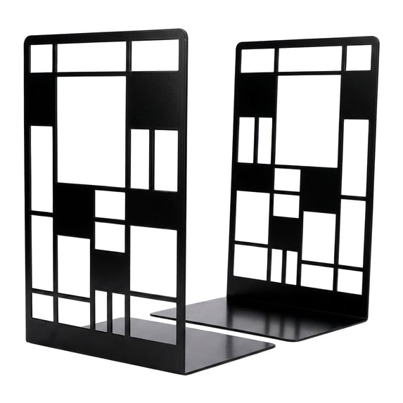 Unique Bargains Geometric Metal Book Ends for Shelves Black Style D 4.7"x3.7"x6.7"