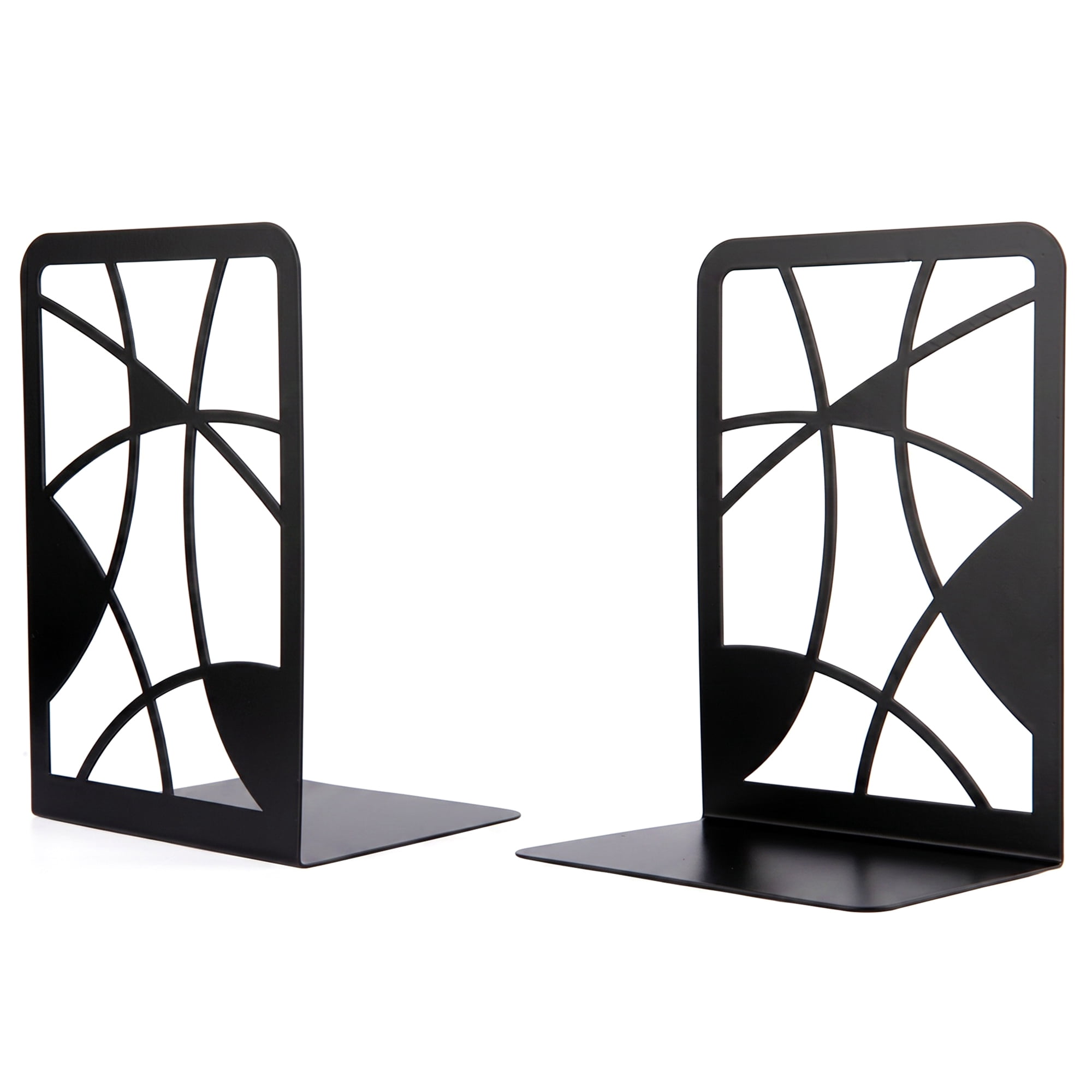 Unique Bargains Geometric Metal Bookends Decorative Book Ends for Shelves Black  Style C 4.7"x3.7"x6.7"