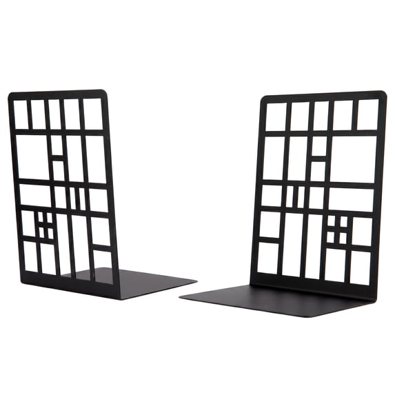 Unique Bargains Geometric Metal Bookends Decorative Book Ends for Shelves Black Style A 4.7"x3.7"x6.7"