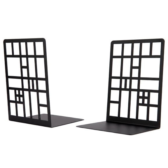 Unique Bargains Geometric Metal Bookends Decorative Book Ends for Shelves Black Style A 4.7"x3.7"x6.7"
