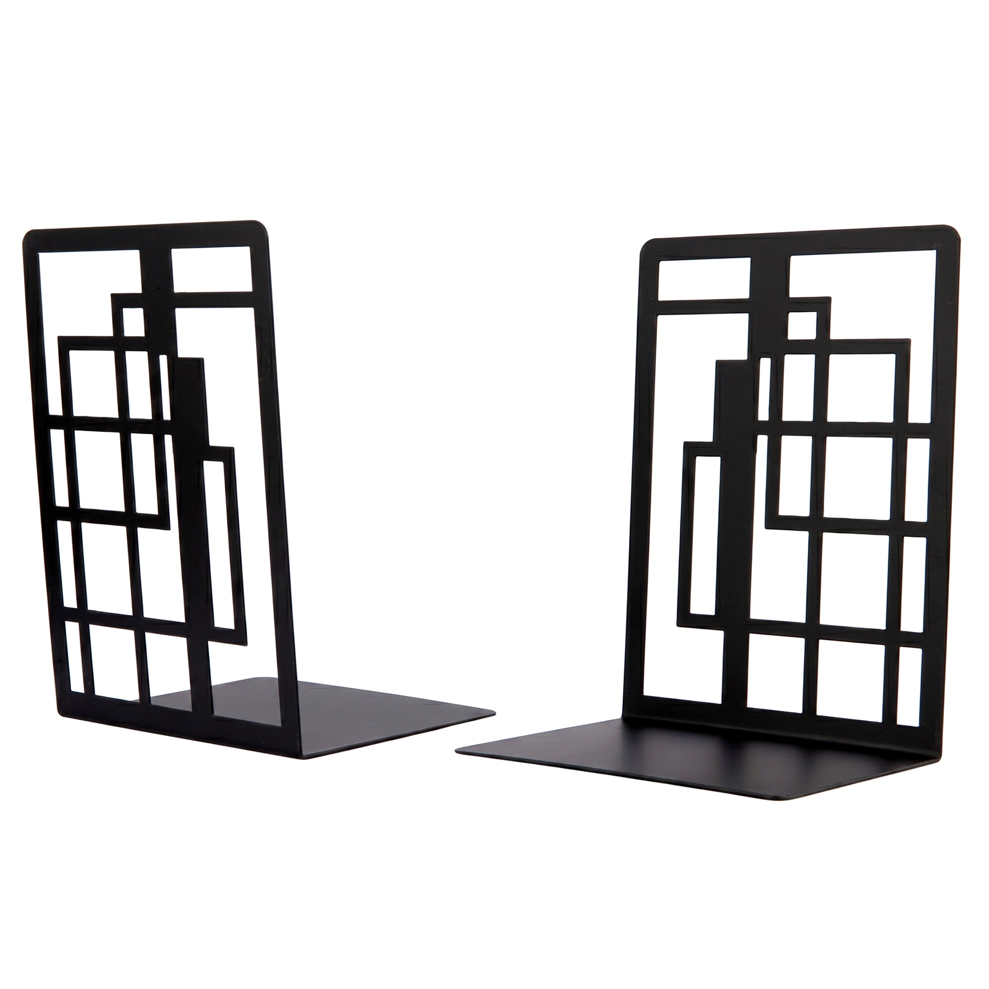 Unique Bargains Geometric Metal Bookends Decorative Book Ends for Shelves Black 4.7"x3.7"x6.7"