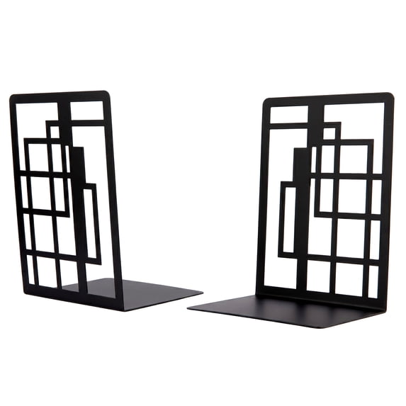 Unique Bargains Geometric Metal Bookends Decorative Book Ends for Shelves Black 4.7"x3.7"x6.7"