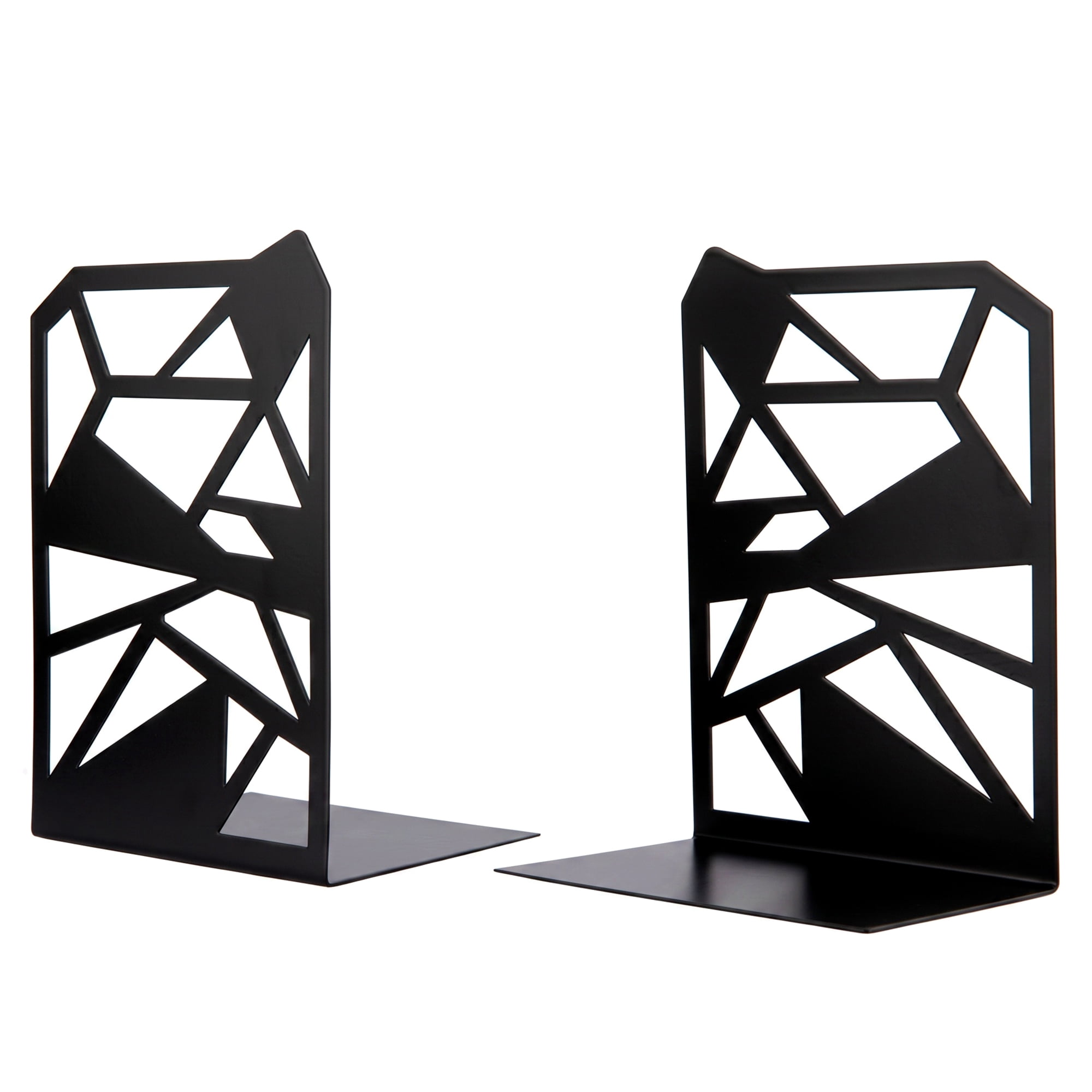 Unique Bargains Geometric Metal Bookends Decorative Book Ends for Shelves Black 4.7"x4.7"x6.5"