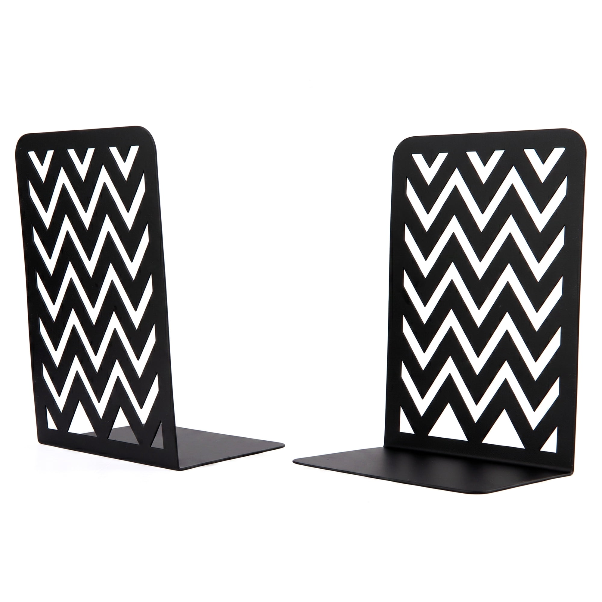 Unique Bargains Geometric Metal Bookends Decorative Book Ends for Shelves Black  Style B 4.7"x3.7"x6.7"