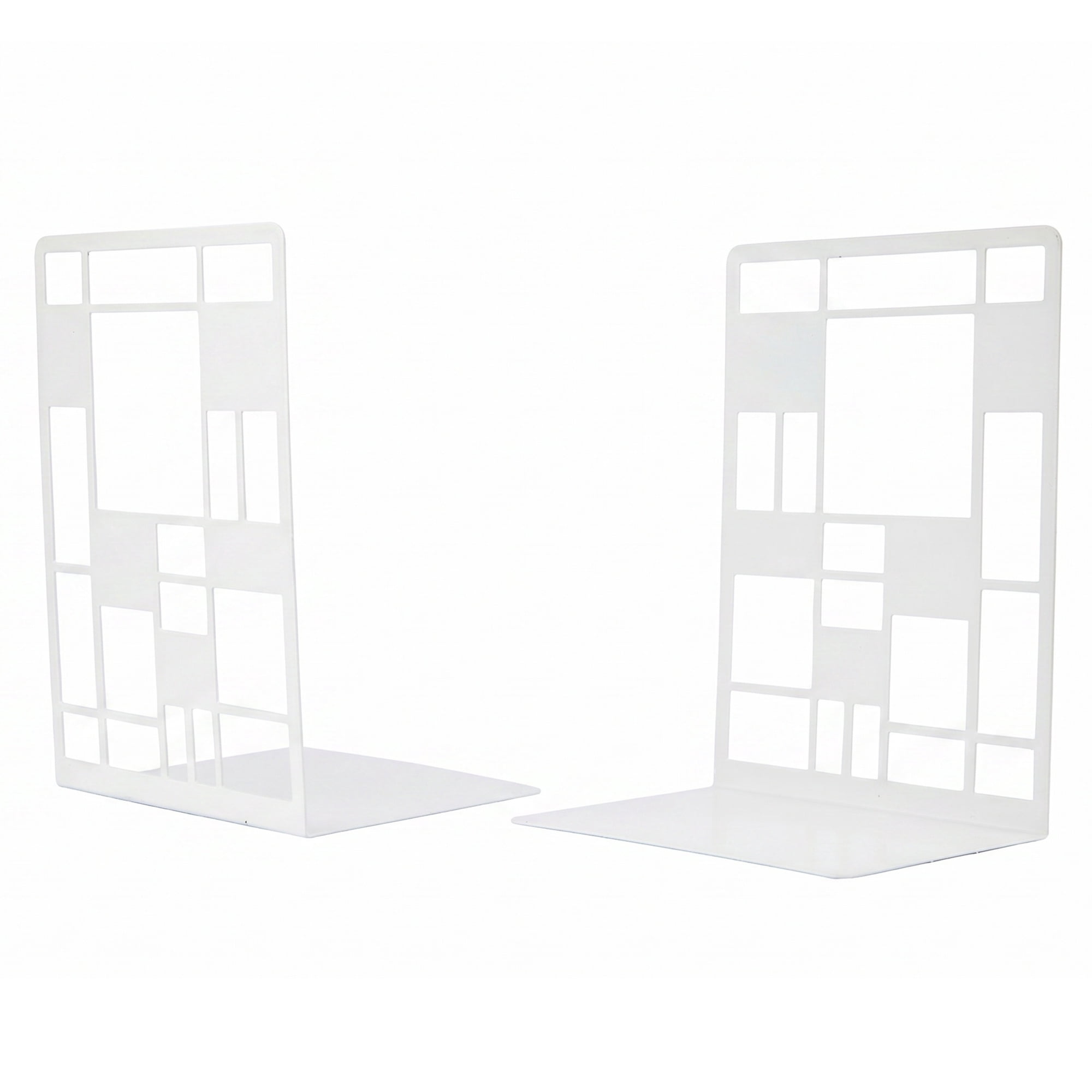 Unique Bargains Geometric Metal Bookends Decorative Book Ends for Shelves White  Style A 4.7"x3.7"x6.7"