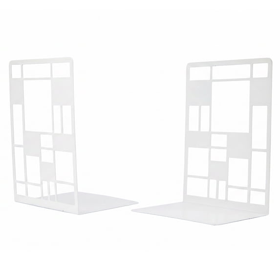 Unique Bargains Geometric Metal Bookends Decorative Book Ends for Shelves White Style A 4.7"x3.7"x6.7"