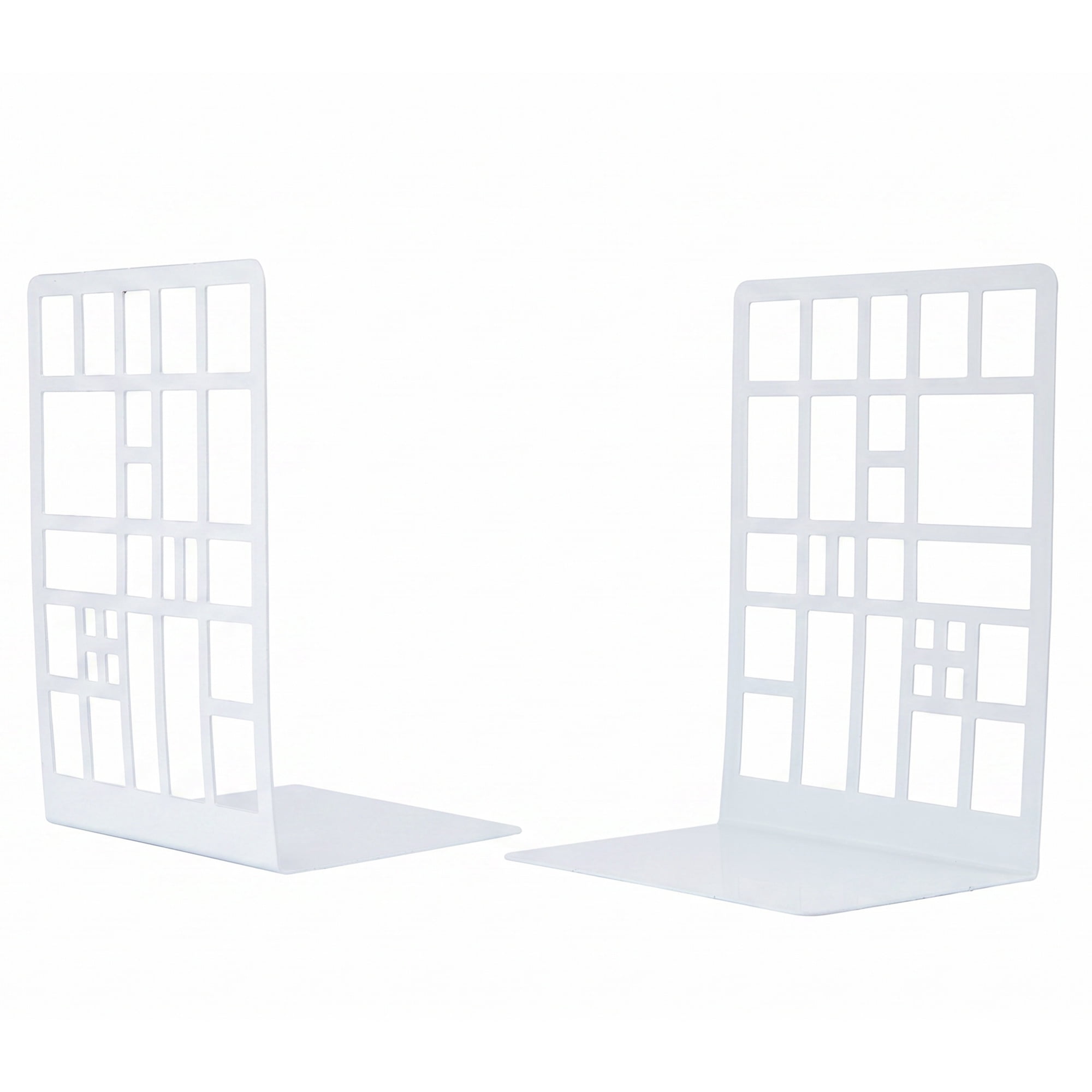 Unique Bargains Geometric Metal Bookends Decorative Book Ends for Shelves White  Style C 4.7"x3.7"x6.7"