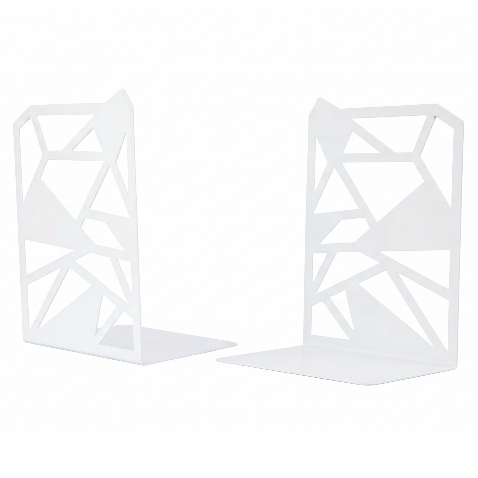 Unique Bargains Geometric Metal Bookends Decorative Book Ends for Shelves White 4.7"x4.7"x6.5"
