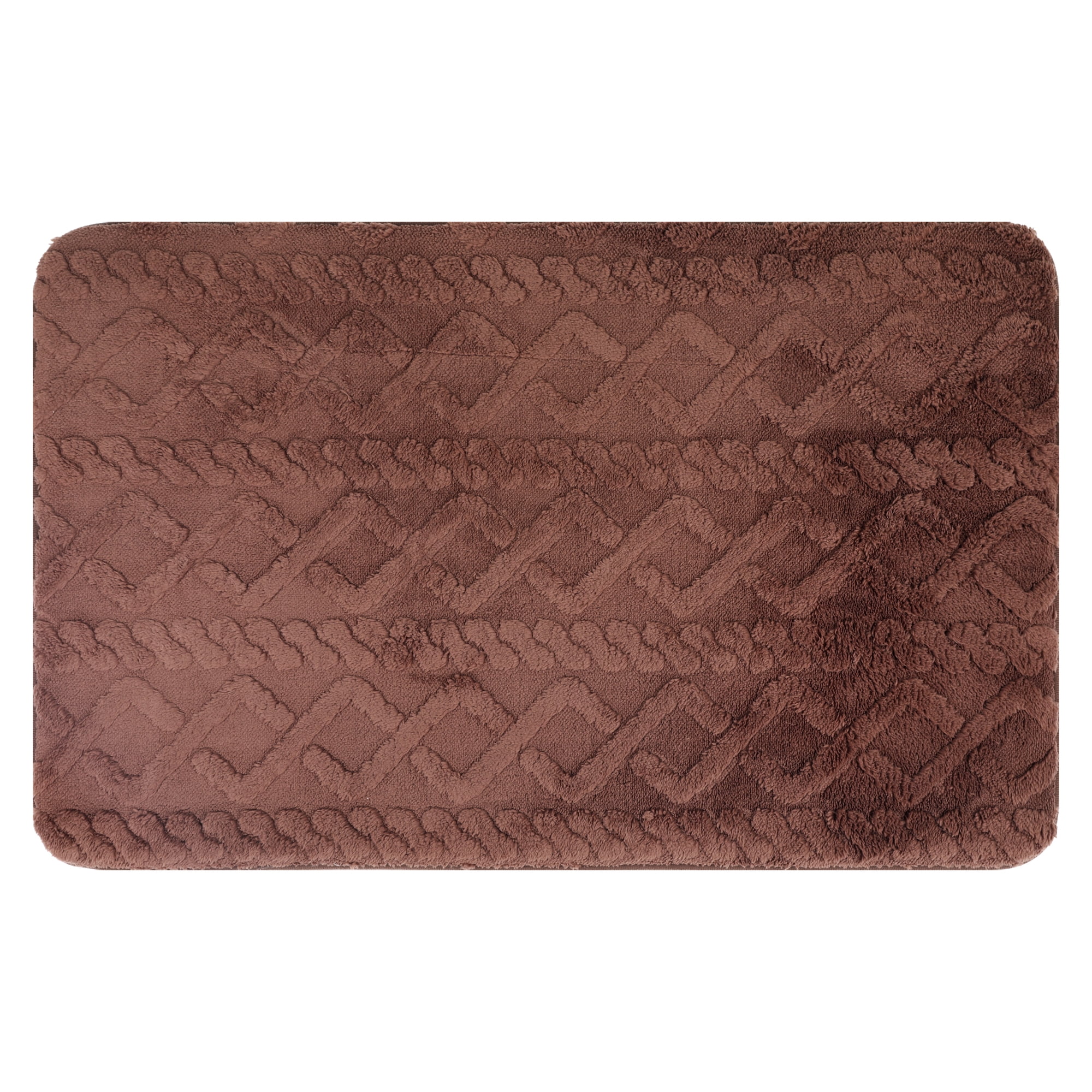 Unique Bargains Geometric Pattern Bath Mat Soft Non-Slip Bath Floor Rugs Brown 20" x 32"
