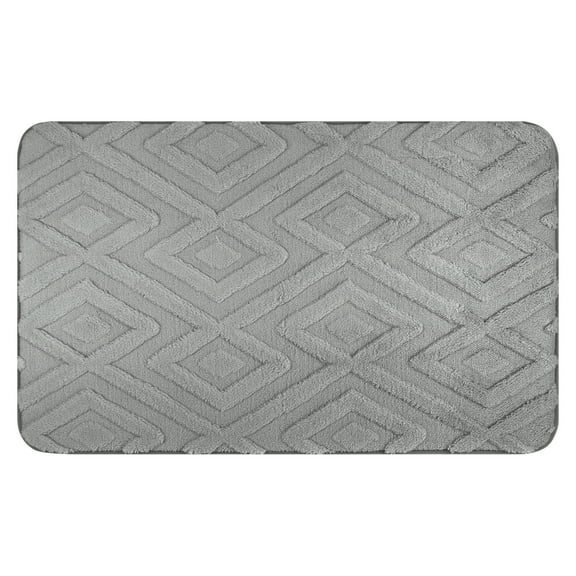 Unique Bargains Geometric Pattern Bathroom Mat Absorbent Non-Slip Bath Rug Grey 16" x 24"