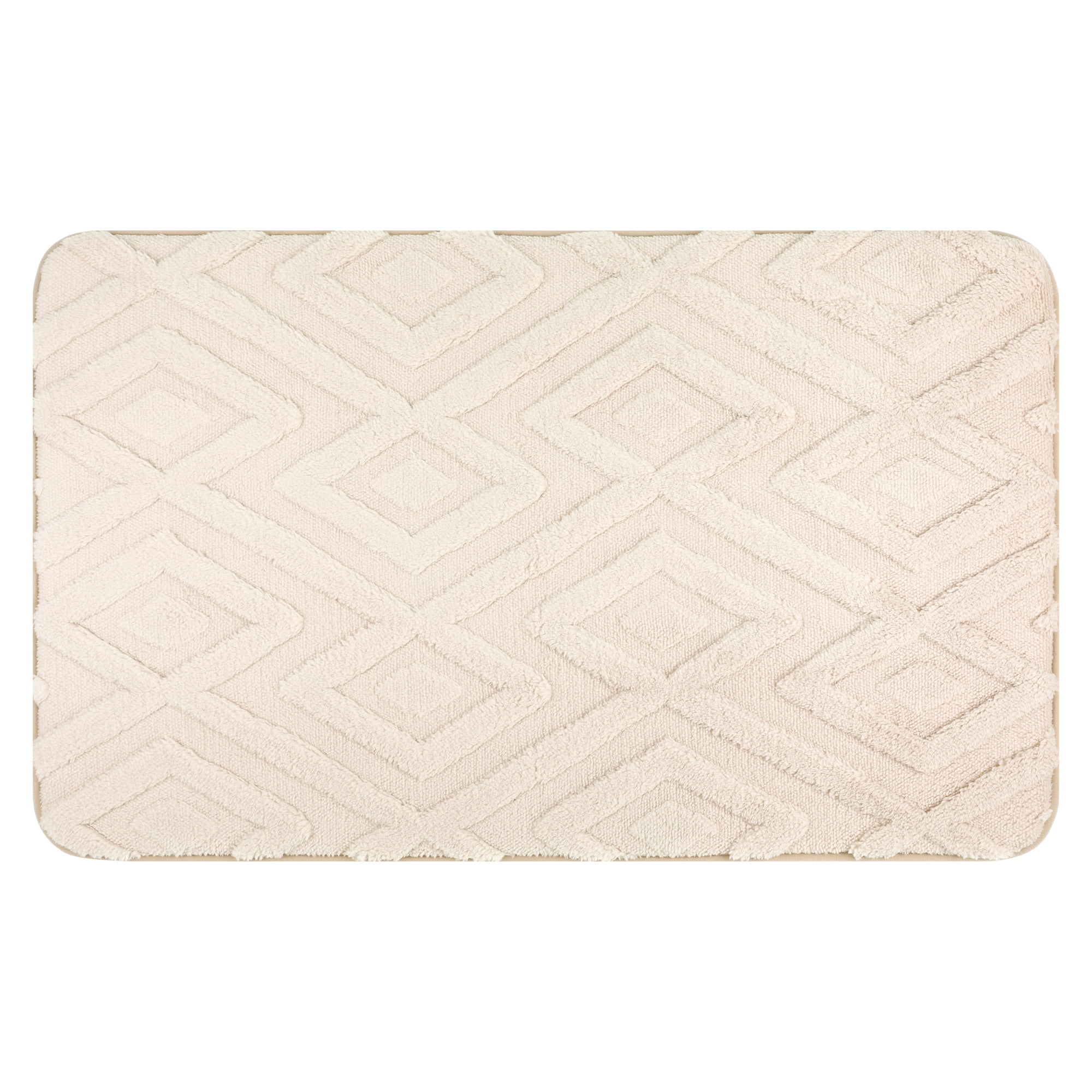 Unique Bargains Geometric Pattern Bathroom Mat Absorbent Non-Slip Bath Rug Khaki 16" x 24"