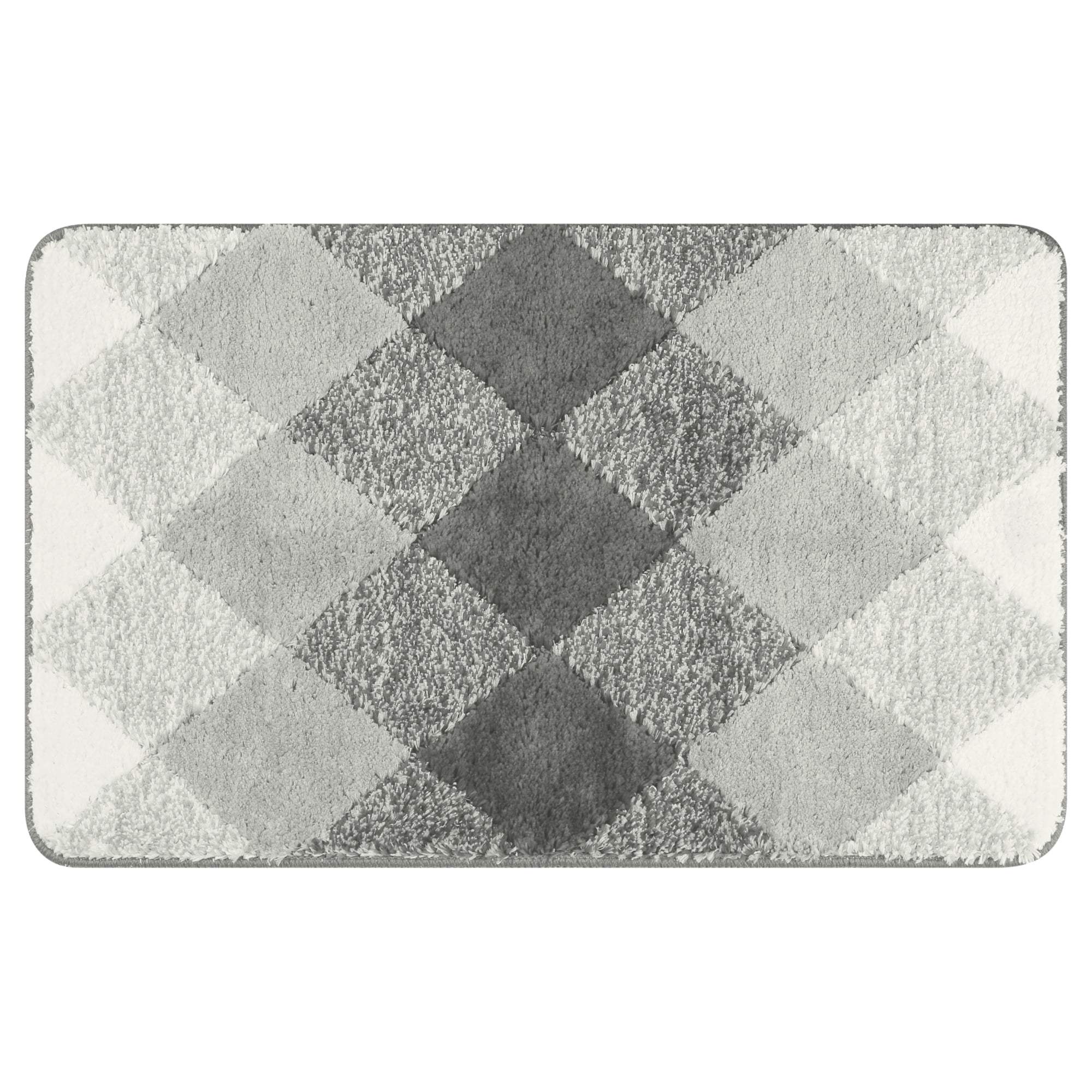 Unique Bargains Geometric Pattern Bathroom Rug Mat Soft Absorbent Bath Mat Non-Slip Carpet Grey 20" x 32"
