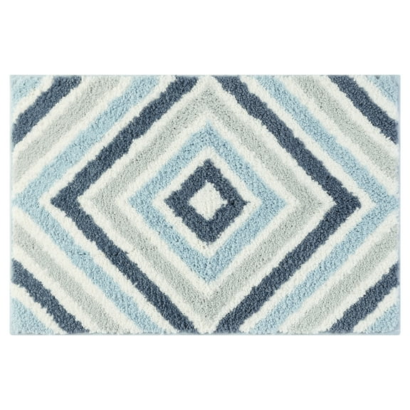 Unique Bargains Geometric Pattern Bathroom Rugs Bath Mats Quick Dry and Non Slip Bath Rug Blue 16" x 24"