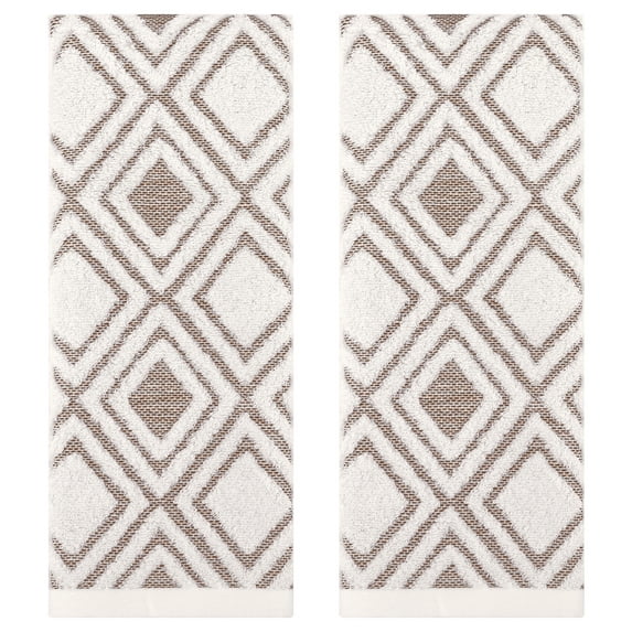 Unique Bargains Geometric Pattern Cotton Decorative Hand Towels Beige 2-Piece