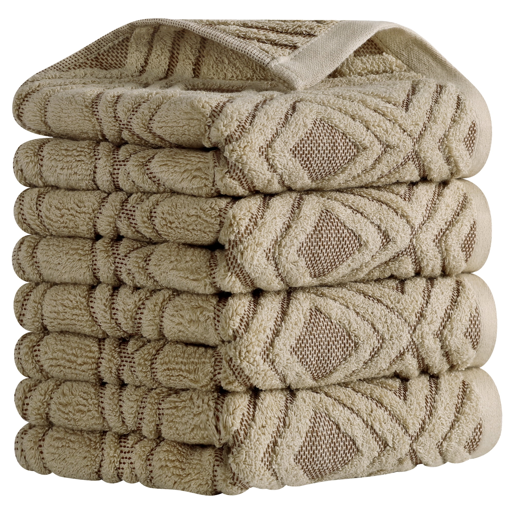 Unique Bargains Geometric Pattern Cotton Decorative Hand Towels Brown 4-Piece