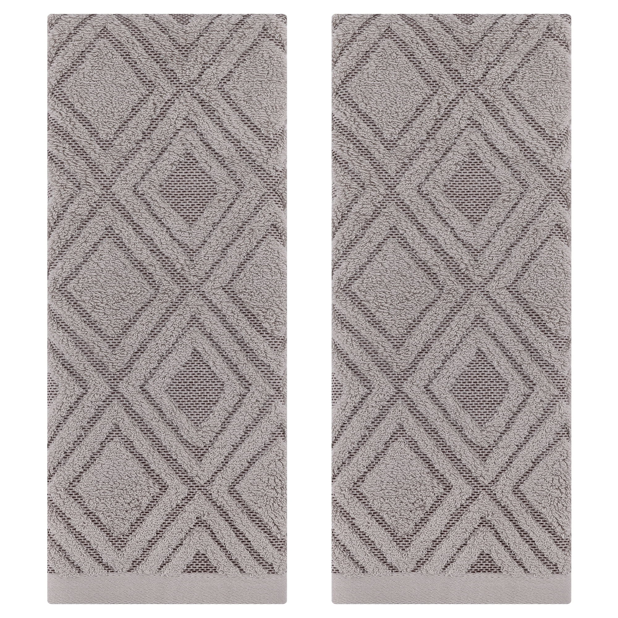 Unique Bargains Geometric Pattern Cotton Decorative Hand Towels Grey 2-Piece