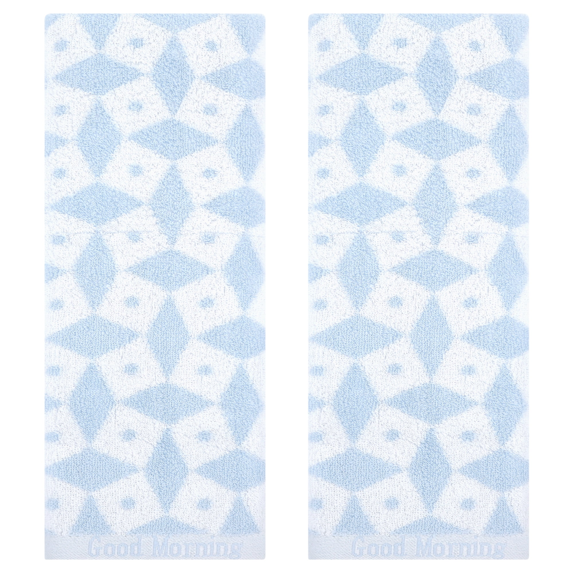 Unique Bargains Geometric Pattern Hand Towels Cotton Kitchen Bathroom Towels Blue 2-Piece