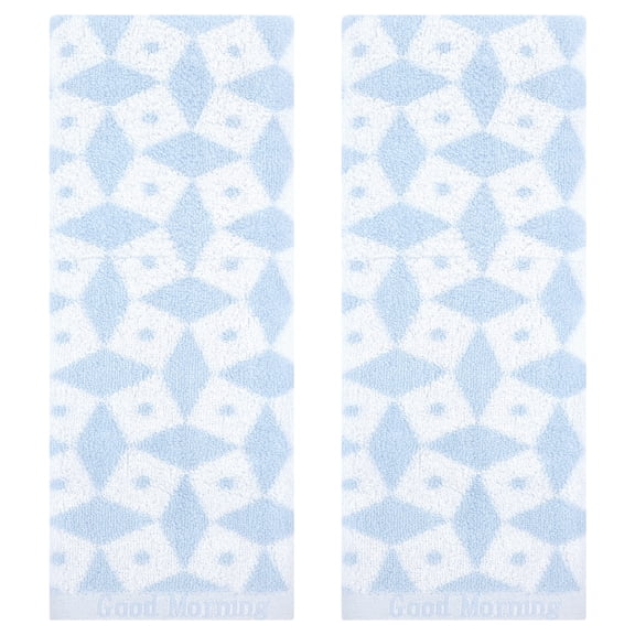 Unique Bargains Geometric Pattern Hand Towels Cotton Kitchen Bathroom Towels Blue 2-Piece