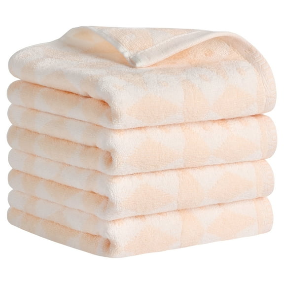 Unique Bargains Geometric Pattern Hand Towels Cotton Kitchen Bathroom Towels Pink 2-Piece