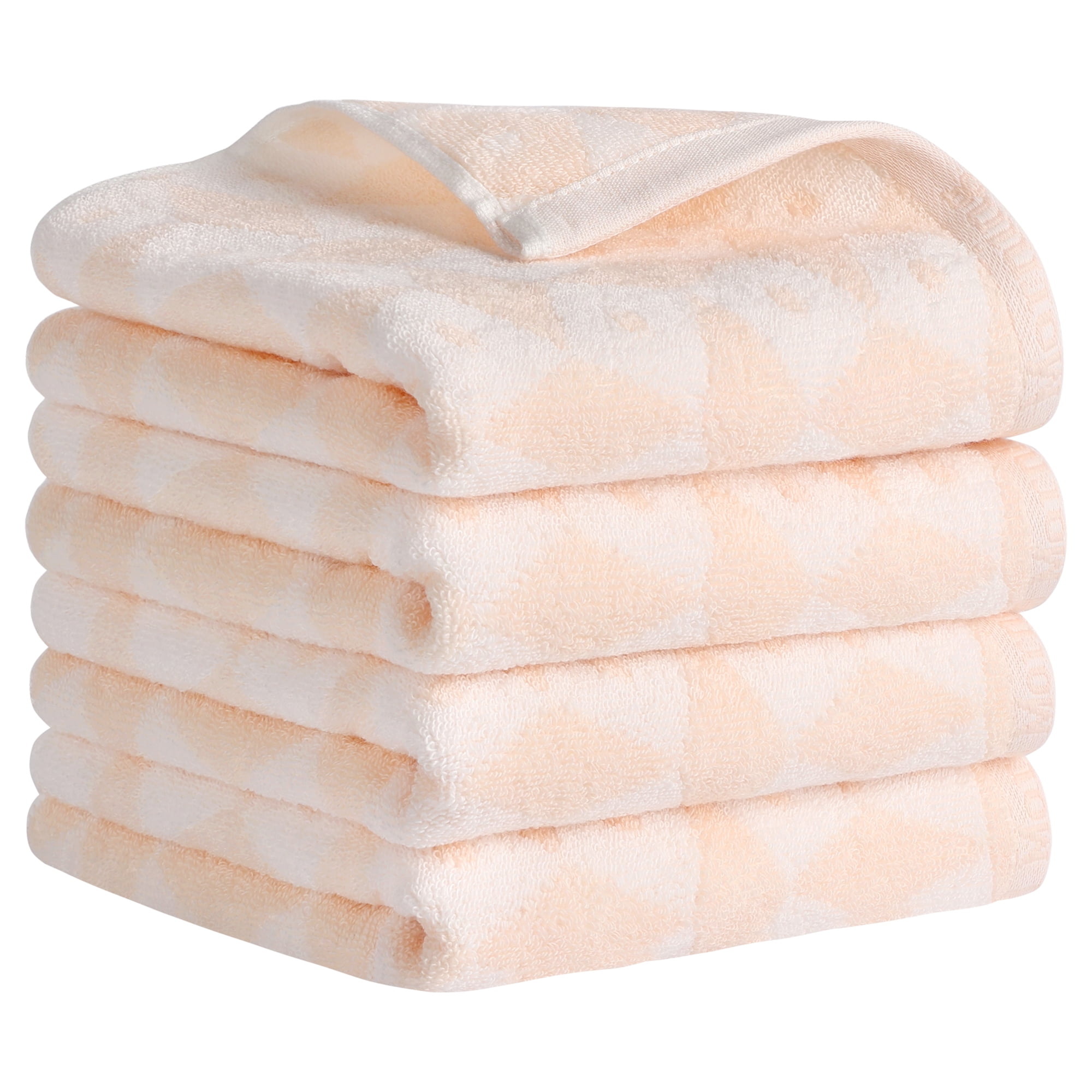 Unique Bargains Geometric Pattern Hand Towels Cotton Kitchen Bathroom Towels Pink 4-Piece