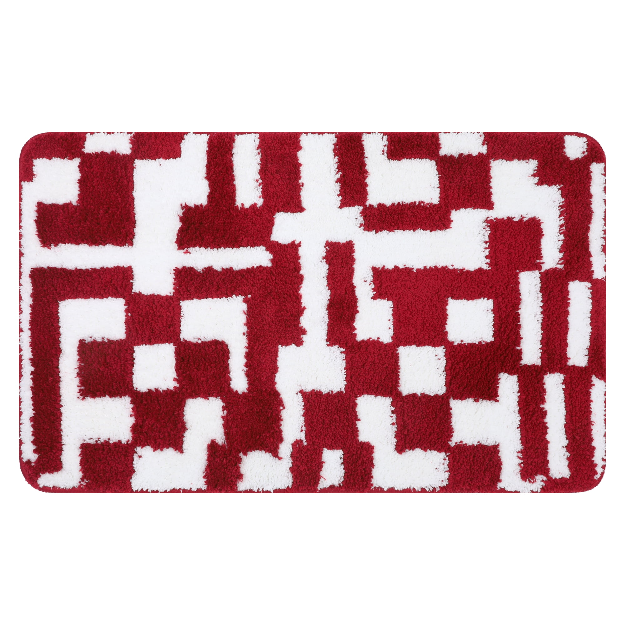 Unique Bargains Geometric Patterns Bathroom Rugs Soft Absorbent Bath Rugs Red 20" x 32"