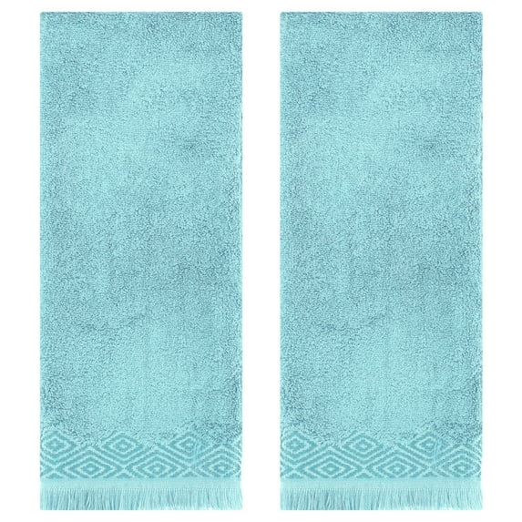 Unique Bargains Geometric Patterns Turkish Hand Towels Set of 2 Blue 13" x 29"